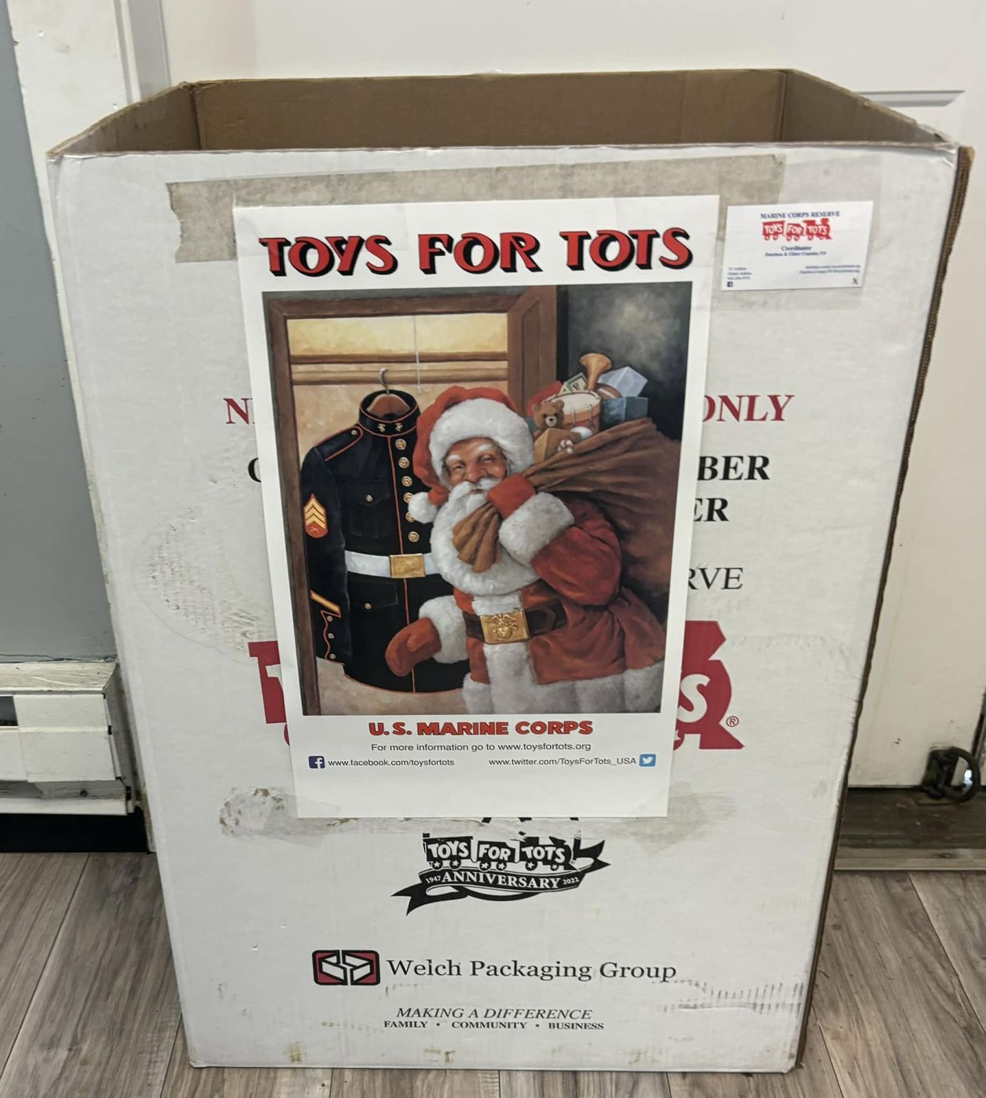 Toys for Tots drop-off box at Ritchie's